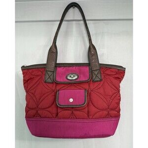 Women’s Fossil Quilted Key-Per Red Pink Shoulder Bag Handbag Leather‎ Trim